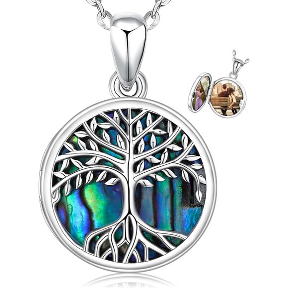 Sterling Silver Tree of Life Necklace with Abalone Shell and 18'' Chain Elegant